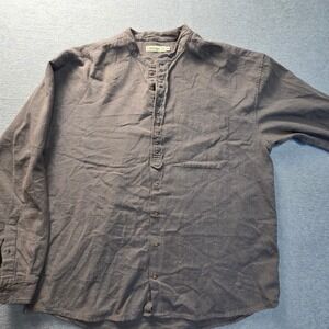 Front Shirt Long Sleeve Mens XXL Taupe Brown Linen Blend Button Civilian Casual